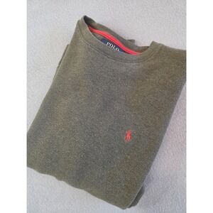 Polo Ralph Lauren Men M Waffle Knit Crewneck Sweater Olive Green Cotton Pullover